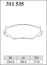 Dixcel ES Type Brake Pads - Front - Lexus IS250 GSE30 (2W F SPORT) - pad shape diagram