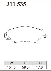Dixcel M Type Brake Pads - Front - Lexus IS300 AVE30 (2W F SPORT) - pad shape diagram