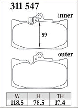 Dixcel Z Type Brake Pads - Front - Lexus GS350 GRS191 (2W F SPORT) - pad shape diagram
