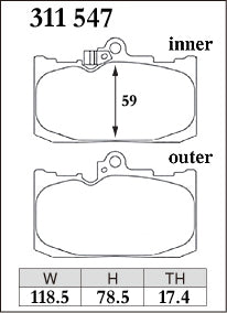 Dixcel M Type Brake Pads - Front - Lexus GS350 GRS191 (2W F SPORT) - pad shape diagram