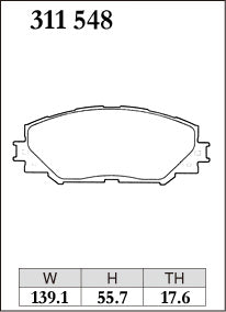 Dixcel S Type Brake Pads - Front - Toyota Corolla ZRE152N - pad shape diagram