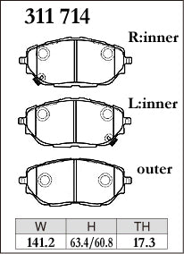 Dixcel ES Type Brake Pads - Front - Toyota C-HR ZYX10 - pad shape diagram