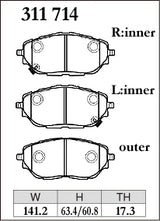 Dixcel M Type Brake Pads - Front - Toyota C-HR ZYX10 - pad shape diagram