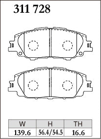 Dixcel ES Type Brake Pads - Front - Toyota Aqua NHP10 (2021 on) - pad shape diagram