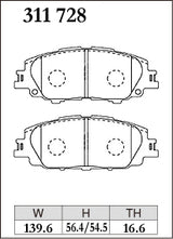Dixcel ES Type Brake Pads - Front - Toyota Aqua NHP10 (2021 on) - pad shape diagram