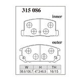 Dixcel R01 Race Brake Pads - Rear - MR-S ZZW30, MR2 SW20 - pad shape diagram