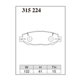 Dixcel ES Type Brake Pads - Rear - JZA80 (16" / 296mm) JZX100 (N/A) - pad shape diagram