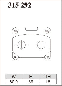 Dixcel R01 Type Brake Pads - Rear - Toyota Celica ST205 - pad shape diagram
