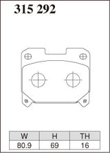 Dixcel R01 Type Brake Pads - Rear - Toyota Celica ST205 - pad shape diagram