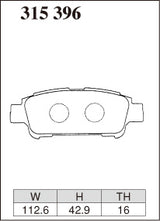 Dixcel ES Type Brake Pads - Rear - Toyota Alphard MNH10W - pad shape diagram
