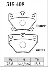 Dixcel S Type Brake Pads - Rear - Toyota Celica ZZT231 - pad shape diagram