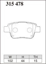 Dixcel Z Type Brake Pads - Rear - Toyota Alphard GGH20W - pad shape diagram