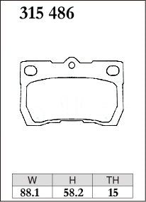Dixcel Z Type Brake Pads - Rear - Toyota Crown GRS202 - pad shape diagram