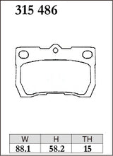 Dixcel M Type Brake Pads - Rear - Toyota Crown GRS214 (2012-2013) - pad shape diagram