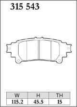 Dixcel ES Type Brake Pads - Rear - Toyota Crown GRS210 (2014-2018) - pad shape diagram