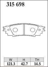 Dixcel Z Type Brake Pads - Rear - Toyota C-HR ZYX11 - pad shape diagram