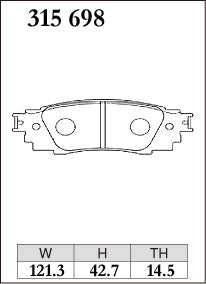 Dixcel ES Type Brake Pads - Rear - Toyota C-HR NGX50 - pad shape diagram