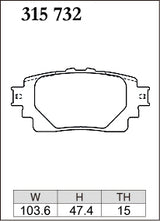 Dixcel ES Type Brake Pads - Rear - ES 315 732 - pad shape diagram