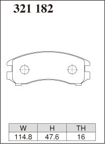 Dixcel M Type Brake Pads - Front - Nissan 180SX RS13 (1989-1991) - pad shape diagram