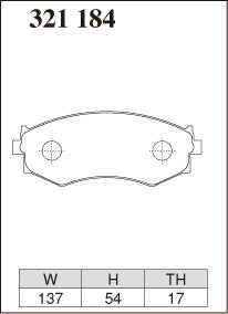 Dixcel R01 Type Brake Pads - Front - Nissan Skyline HR33 - pad shape diagram
