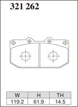 Dixcel Z Type Brake Pads - Front - Mitsubishi GTO Z15A - pad shape diagram