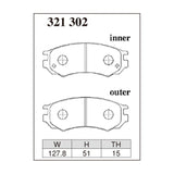 Dixcel Z Type Brake Pads - Front - Pulsar RNN14 - pad shape diagram