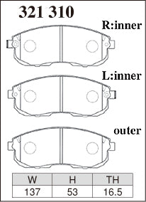 Dixcel R01 Type Brake Pads - Front - Nissan Silvia RPS13 - pad shape diagram