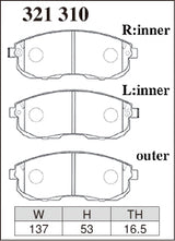 Dixcel ES Type Brake Pads - Front - Nissan Silvia KPS13 (NA with HICAS; TURBO) - pad shape diagram