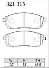 Dixcel Z Type Brake Pads - Front - Nissan Skyline GTR BNR34 (2002-2006) - pad shape diagram