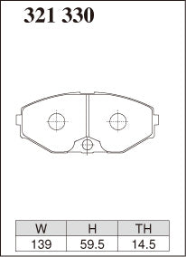 Dixcel M Type Brake Pads - Front - Nissan Stagea WGNC34 (TURBO) - pad shape diagram