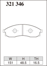 Dixcel Z Type Brake Pads - Front - Nissan Skyline ER34 (NA GT/GT-X) - pad shape diagram
