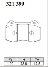 Dixcel M Type Brake Pads - Front - Nissan Skyline GTR BNR34 (GT-R) - pad shape diagram