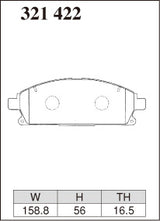 Dixcel Z Type Brake Pads - Front - Honda Elysion RR6 - pad shape diagram