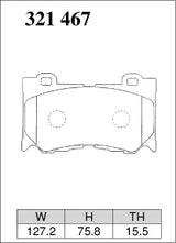 Dixcel Z Type Brake Pads - Front - Nissan Skyline YV37 (2014-2019) - pad shape diagram