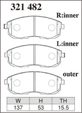 Dixcel ES Type Brake Pads - Front - Nissan Skyline GTR BNR34 (2001-2002) - pad shape diagram