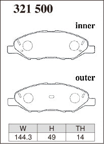 Dixcel Z Type Brake Pads - Front - Nissan Cube YZ11 - pad shape diagram