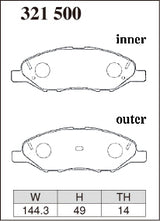 Dixcel R01 Type Brake Pads - Front - Nissan Cube BGZ11 - pad shape diagram