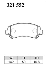 Dixcel M Type Brake Pads - Front - Nissan Juke F15 (NISMO RS) - pad shape diagram