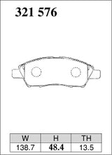 Dixcel Z Type Brake Pads - Front - Nissan Cube Z12 - pad shape diagram