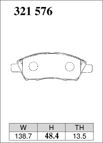 Dixcel S Type Brake Pads - Front - Nissan Cube Z12 - pad shape diagram
