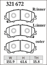 Dixcel M Type Brake Pads - Front - Nissan Skyline PV35 (ALL; TYPE SPother) - pad shape diagram