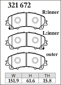 Dixcel M Type Brake Pads - Front - Nissan X-Trail NT32 (7-seater) - pad shape diagram