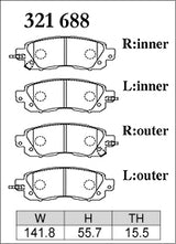 Dixcel ES Type Brake Pads - Front - Nissan Leaf ZE0 (2013-2017) - pad shape diagram
