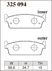 Dixcel Z Type Brake Pads - Rear - Nissan Skyline ER34 (NA GT/GT-X) - pad shape diagram