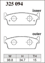 Dixcel Z Type Brake Pads - Rear - Nissan Skyline ER33 (GTS25 (NA)) - pad shape diagram