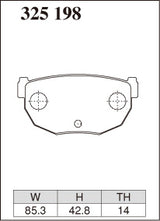 Dixcel M Type Brake Pads - Rear - Nissan Silvia RPS13 - pad shape diagram