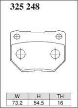 Dixcel S Type Brake Pads - Rear - Nissan Skyline ECR33 - pad shape diagram