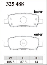 Dixcel ES Type Brake Pads - Rear - Nissan Skyline GTR BNR34 (2001-2002) - pad shape diagram