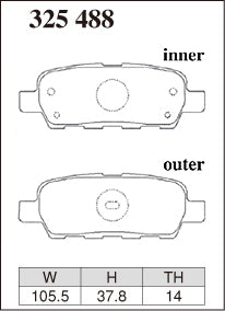 Dixcel Z Type Brake Pads - Rear - Nissan Elgrand NE51 - pad shape diagram