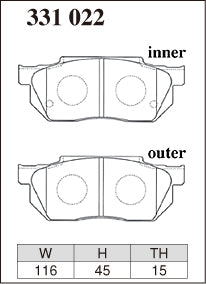 Dixcel R01 Type Brake Pads - Front - Honda Jazz/Fit GE6 - pad shape diagram